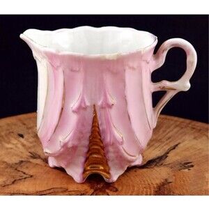 Antique Pink Gold Lustreware Porcelain Creamer Pitcher Ornate Victorian